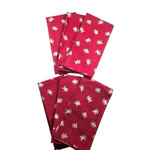 Red Teddy Bear Print Cotton Fabric napkins Squares christmas linens whimsical